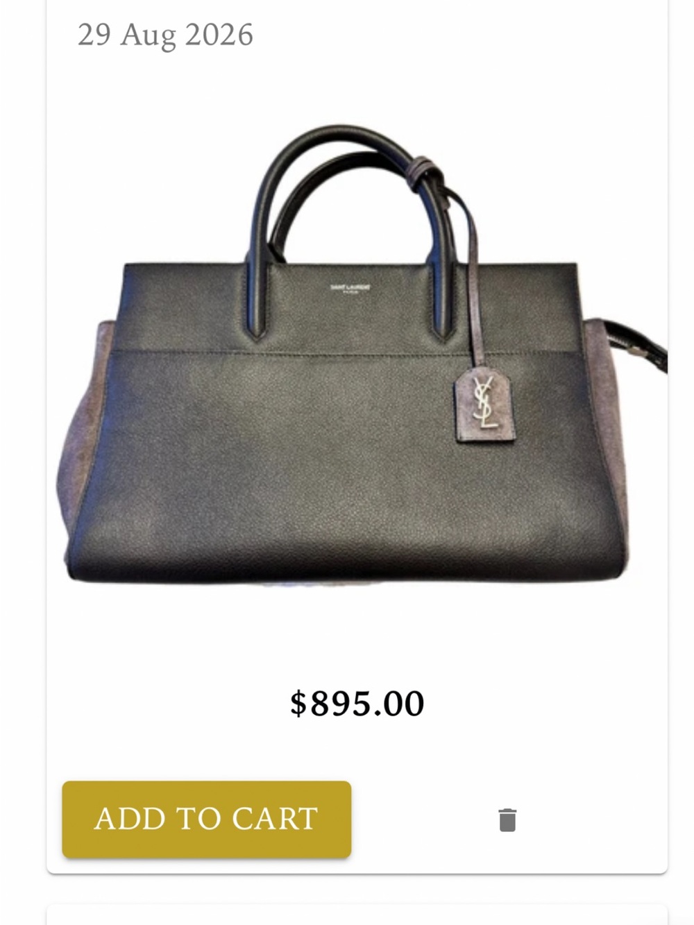 Saint Laurent Black Leather and Gray Suede Satchel